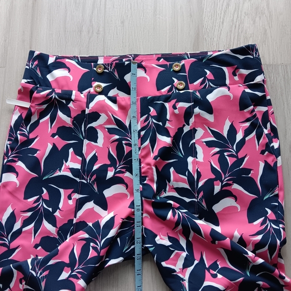 New Stella Parker Sport Floral Pants UPF 50 Tummy Control Pink Navy White Large - Picture 12 of 15